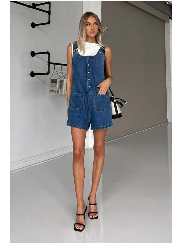 2025 European & American Women's Slim Fit Denim Overall Shorts