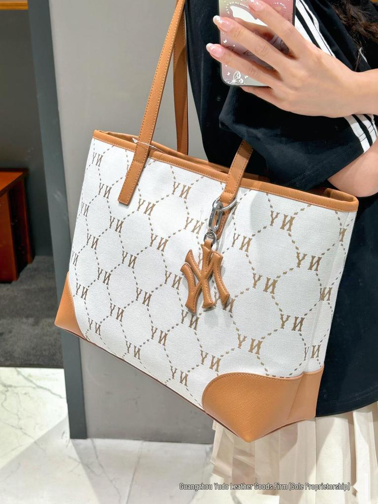 MLB Vintage Monogram Tote Bag - Large Capacity NY Jacquard Logo Handbag (Couple Style)