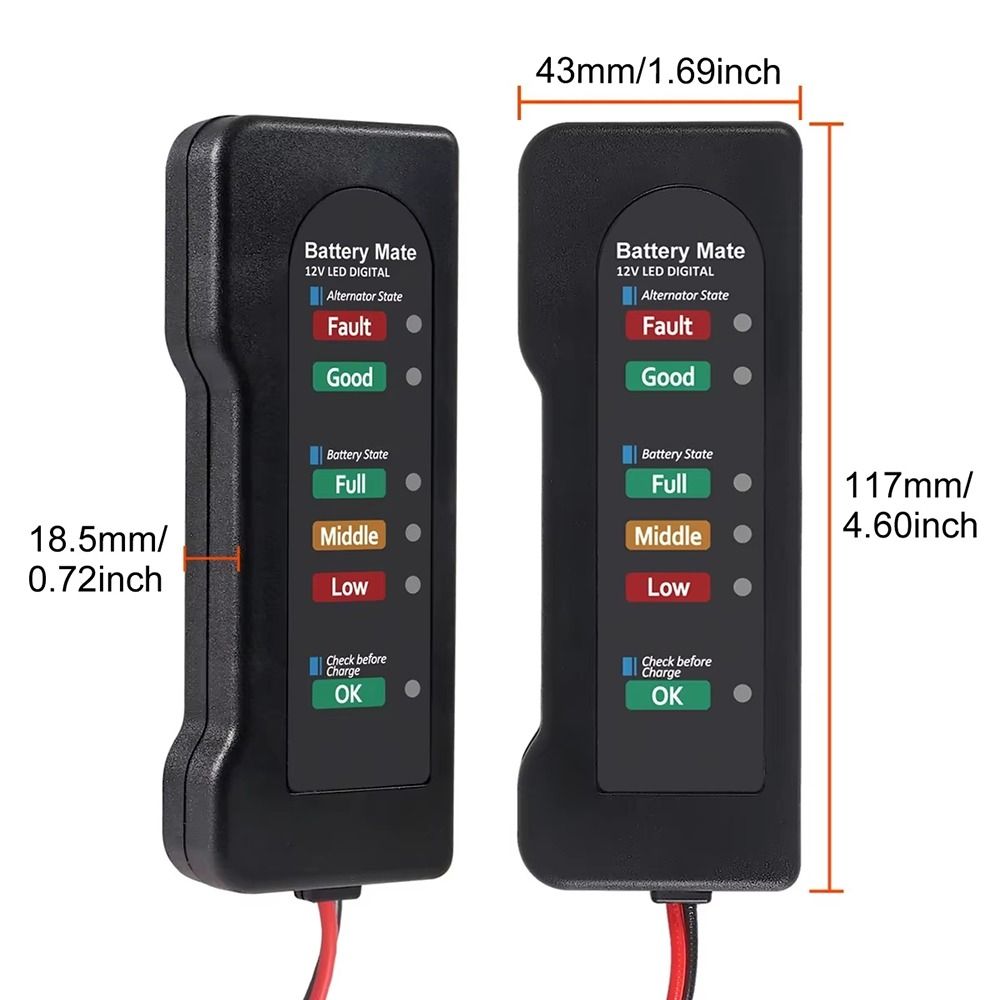 1Pcs 12V Battery Level Battery Tester Red Yellow Green Display Copper Wire Alternator Tester BT-170 ABS Battery Checker