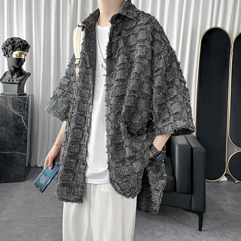 

2025 Лето Мужские Корейские Полосатые Рубашки С Принтом В Клетку Мужская Мода Harajuku Повседневная Рубашка Оверсайз Мужская Уличная Одежда M темно серый