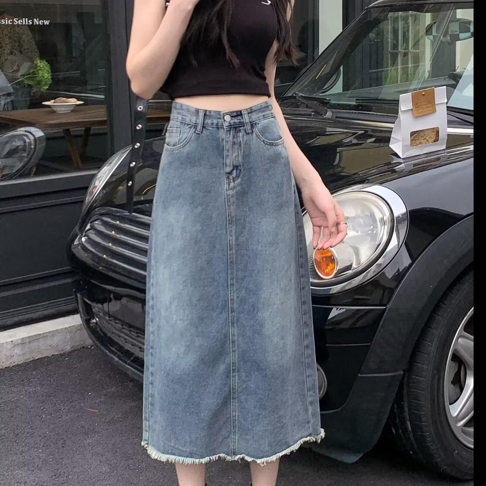 Women s High-Waisted Denim Midi Skirt - Slimming A-Line for Petite Figures L синий