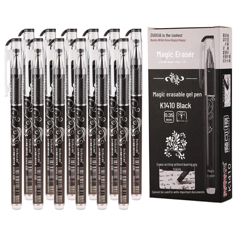 Crystal Blue & Black 0.35mm Erasable Gel Pen - No Residue, Easy-Wipe for Students