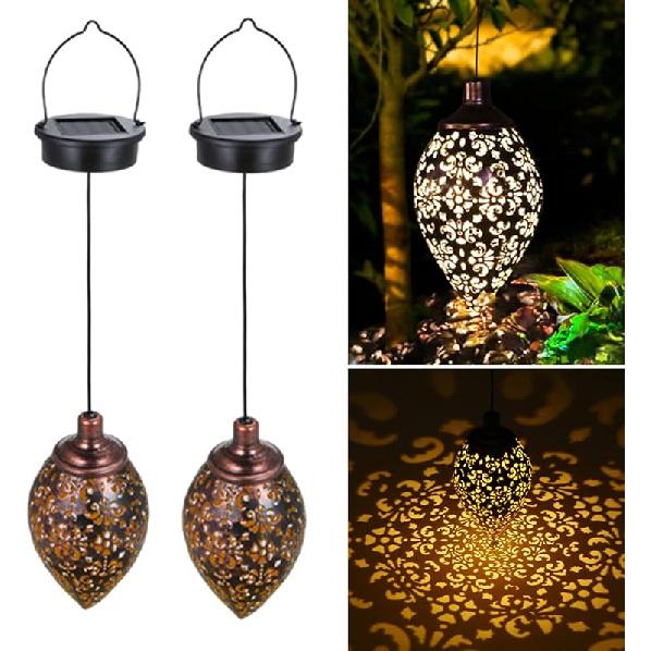 Hanging Solar Lights Solar Lantern LED Garden Lights Metal Lamp Waterproof for Outdoor Hanging Decor (2 Pack)