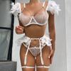 Lingerie Sexy Corrente de Metal Renda Pena Renda Sexy Terno de Três Peças