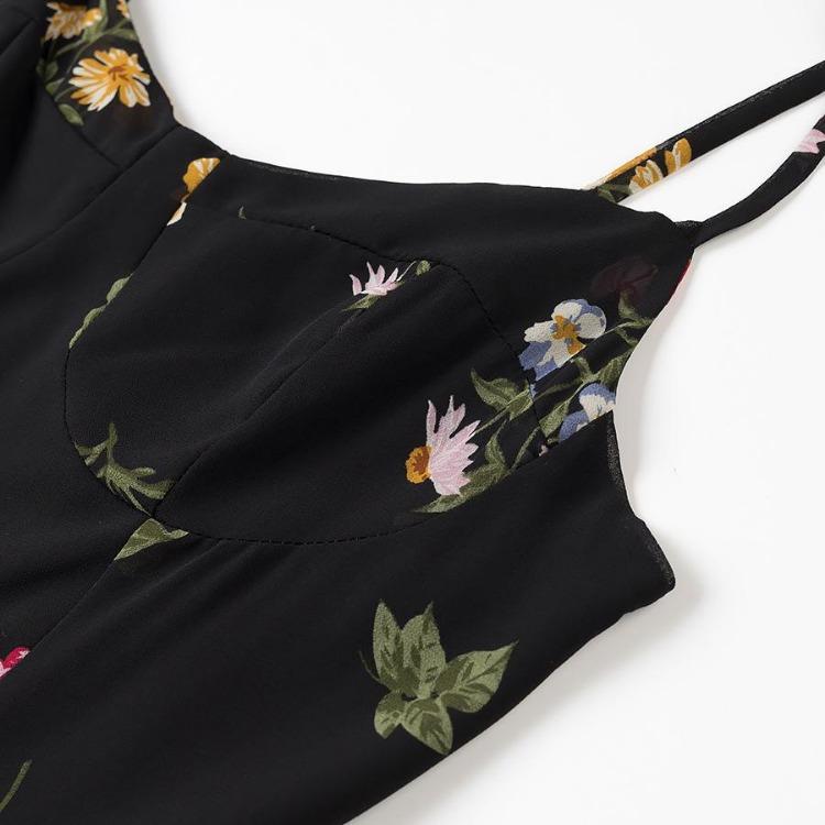 Floral Print Spaghetti Strap Loose Fit Big Swing Skirt Spring Dress