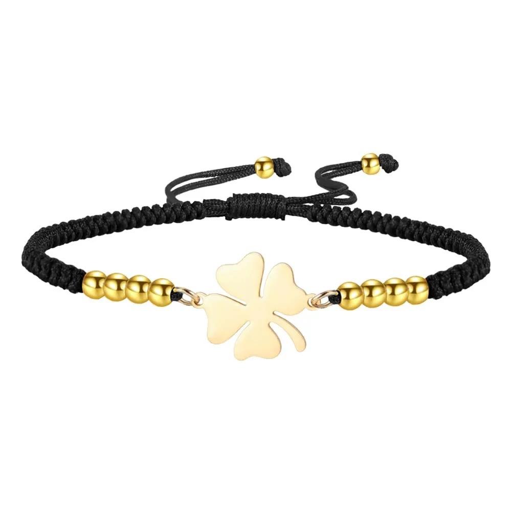Simple And Stylish Four Leaf Clover Double Layer Couple Bracelet Irish Lucky Symbol Jewelry Gift