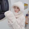 Women's Winter Hat & Scarf Set: Warm, Thick Plush, Cold-Proof, with Cycling Gloves.