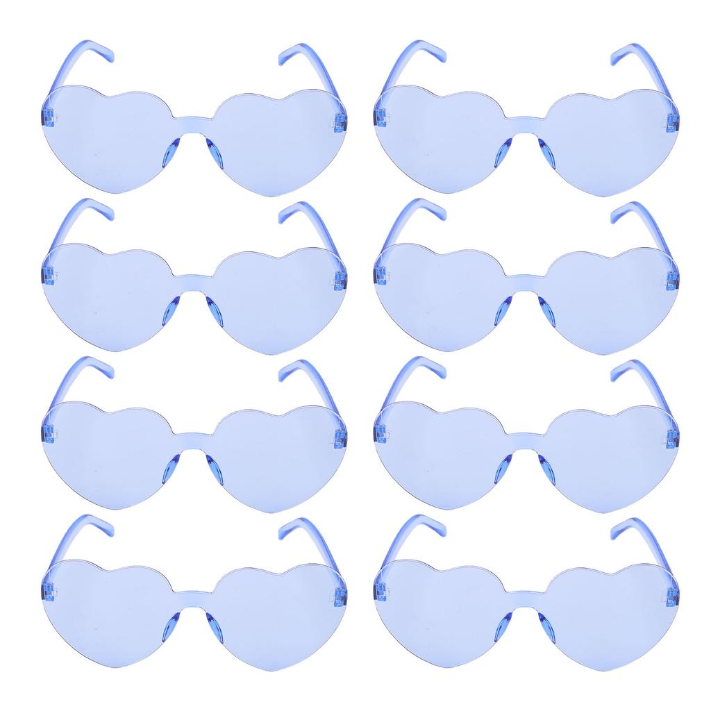 8 Pairs Heart Sunglasses PC Lens Novelty Frameless Heart Shaped Glasses for Women Beach Party Blue