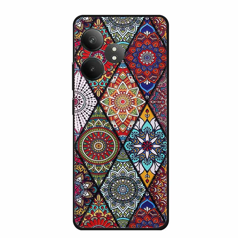 3D Emboss Case For Realme Narzo N61 Note 60 50 Realme GT 6 6T Neo6 SE C61 C63 Phone Case Flowers Black Silicone Soft Back Cover