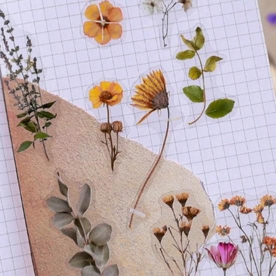 1 Set Flower Plants Scrapbook Sticker with 10 Paper Sheet Waterproof PET DIY Notebook