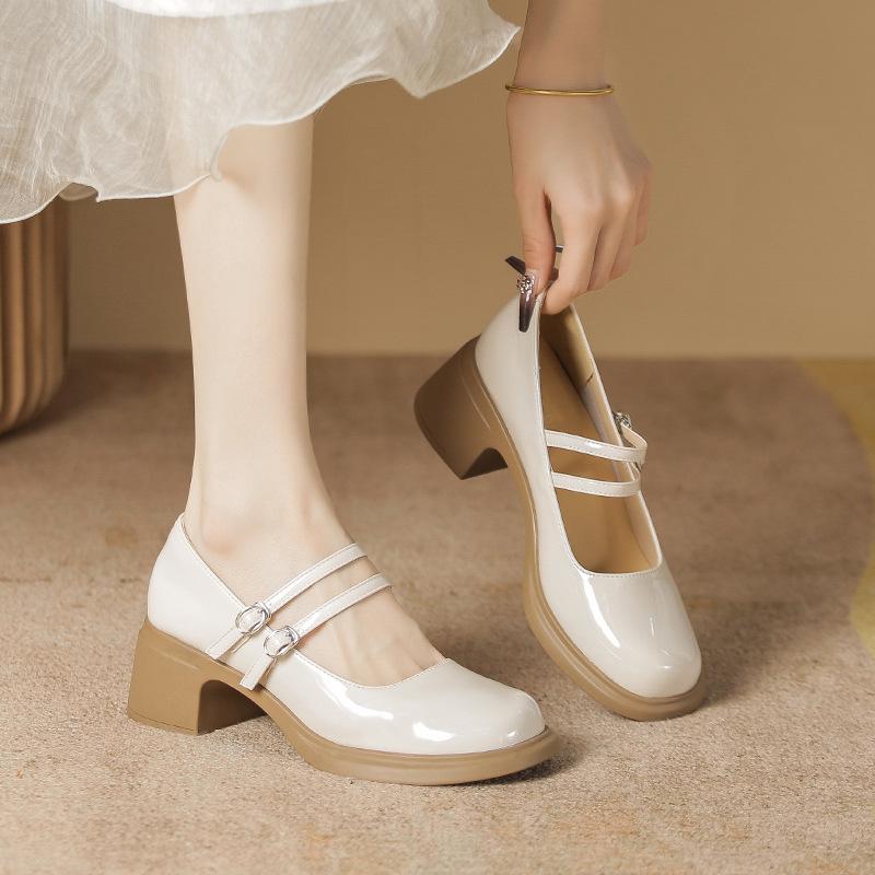 Spring and Autumn High Heels Women's 2025 New French Mary Jane Shoes Platform Sole Round Head Small Leather Shoes Versatile Thick Heel Single Shoes