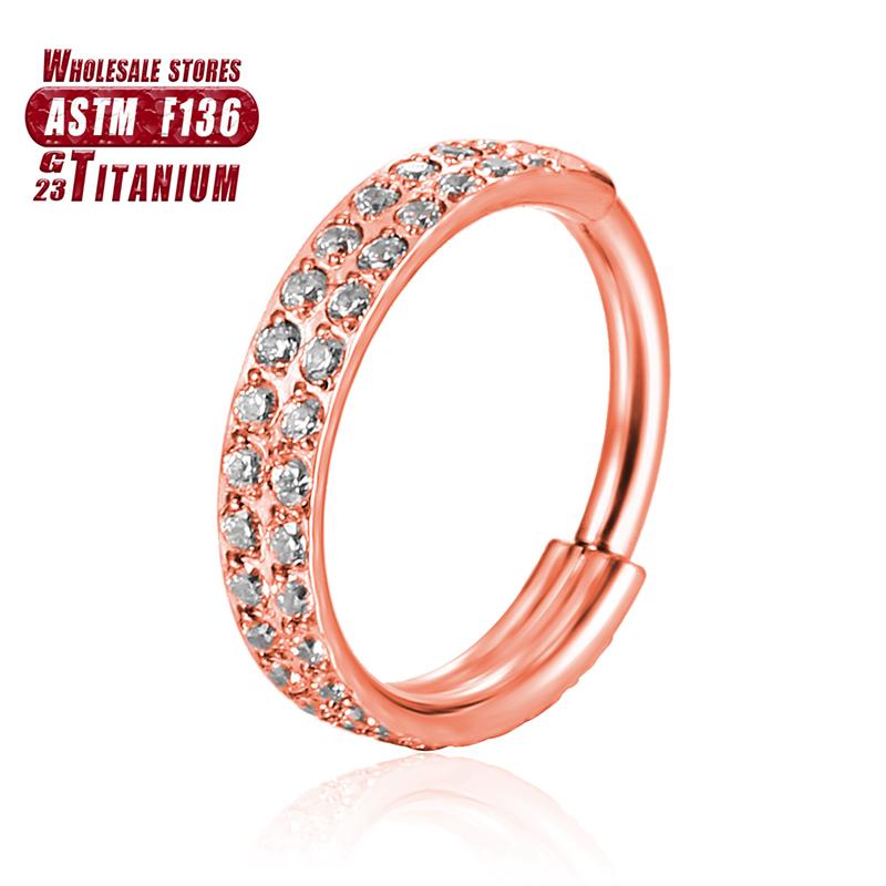 F136 Titanium Piercing Double Layered Triple Stack Hinged 16g Zircon Nose Ring Helix Cartilage CZ Small Cartilage Septum Clicker