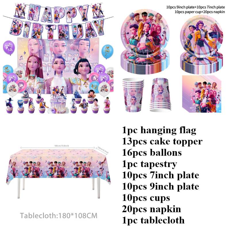 Kpop Demnn Huter Jednorázové nádobí Kpop Anime Huntrix Narozeninová párty potřeby Kelímky Talíře Vlaječky Dekor Pozadí Po Rekvizity