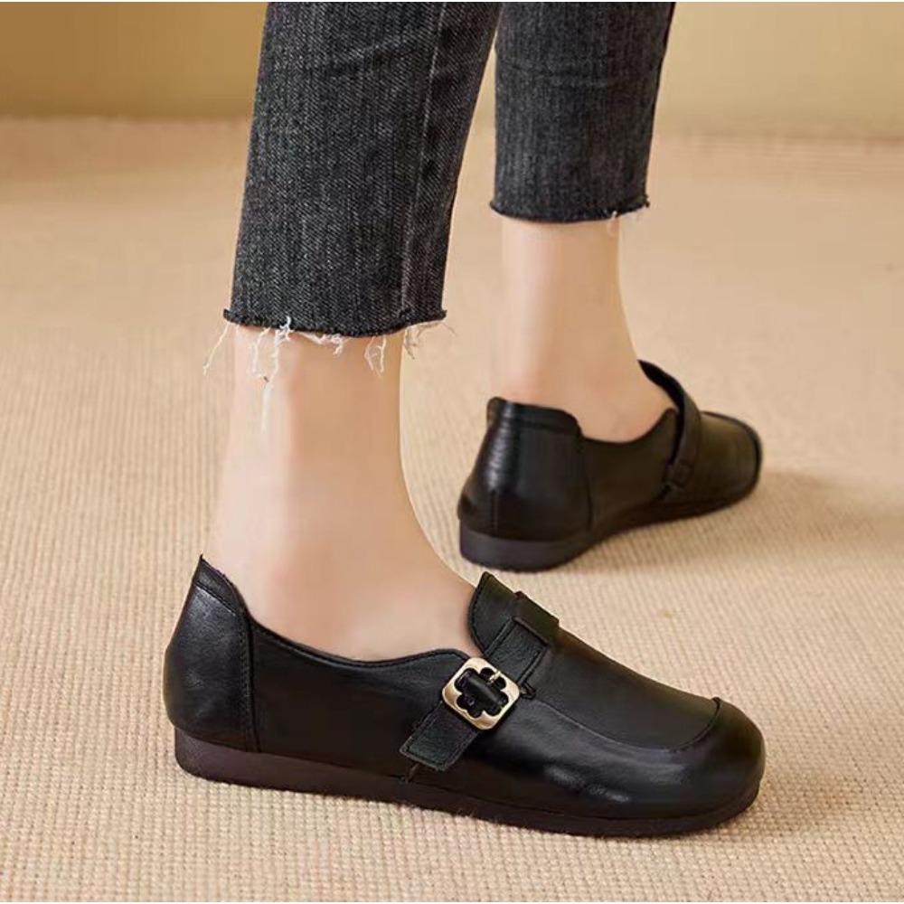 Leather Shoes for Women Spring/autumn New Soft Soled and Soft Faced Mom Pumps Retro Anti Slip and Breathable Leather Shoes Women