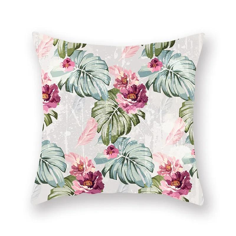 Car Living Room Sofa Cushion Cover Pink Botanical Flower Print Pattern Luxury Home Decor Pillow Cover