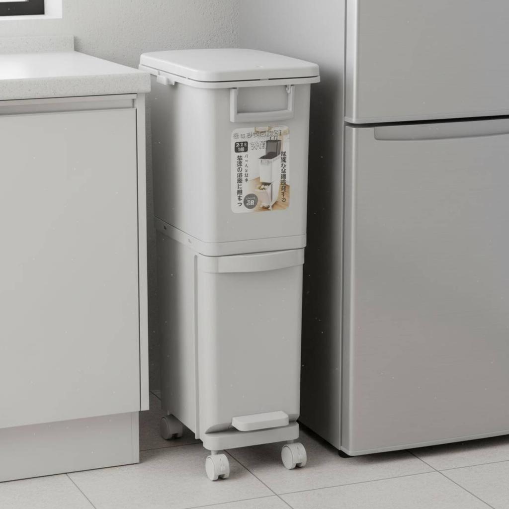 Wet Dry Separation Trash Bin With Wheels Slim Multi-Compartment Garbage Can