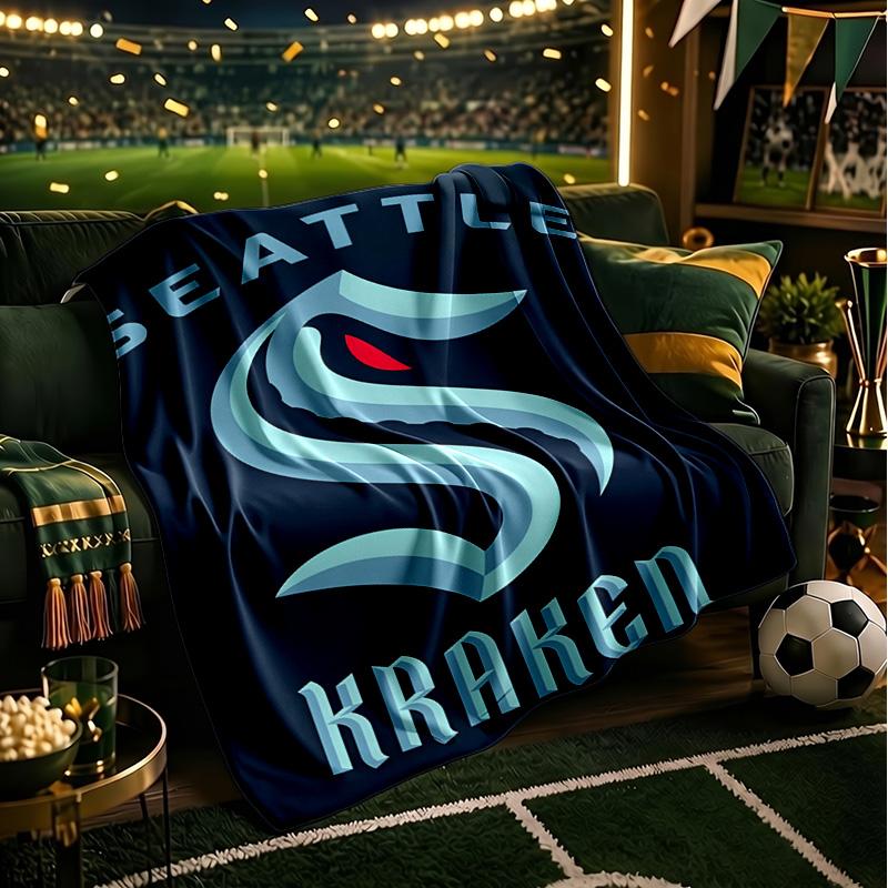 Seattle Kraken Logo Throws Blanket Flannel Blankets Plush for Couch Bed Gifts for Men Women Travel picnic blanket Christmas fan gifts