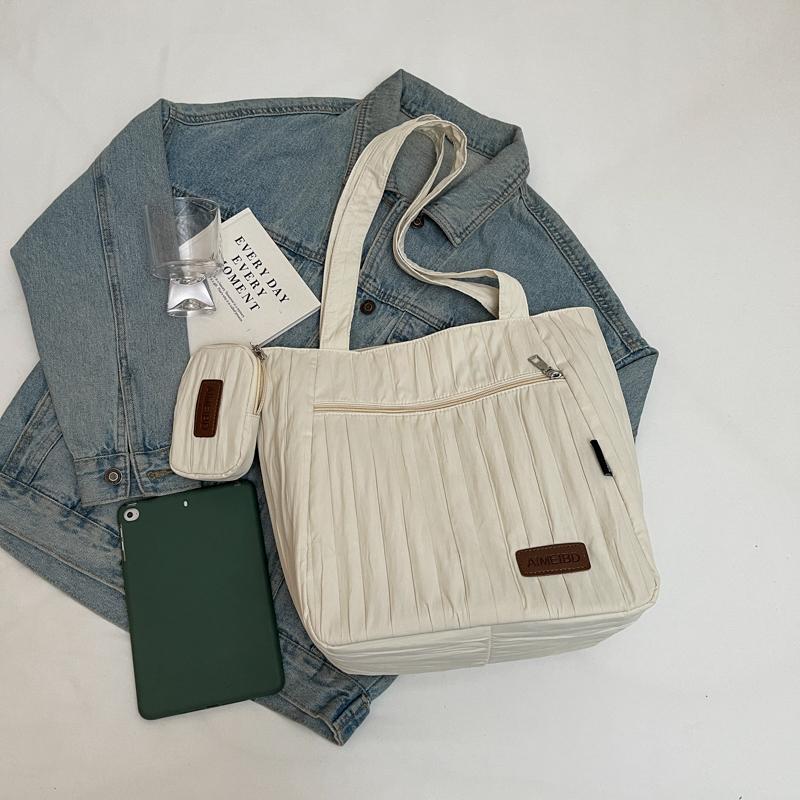Large Capacity Tote Bag Women Commuter Handbag Solid Color Shoulder Bag
