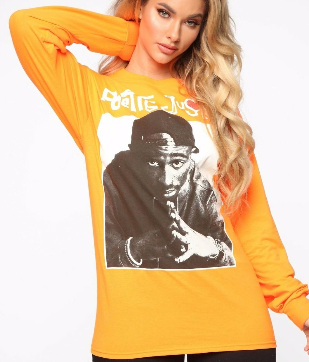 New Tupac 2pac Poetic Justice LS T-shirt Orange M