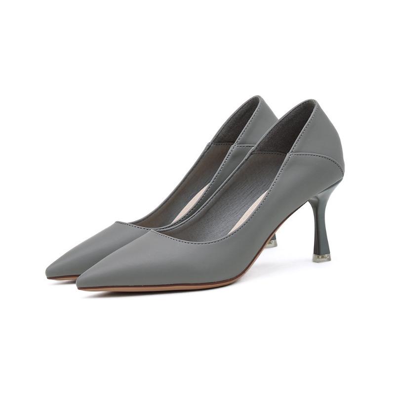 

7-Pointed nude high heels soft leather solid color women s single shoes Mary Jane shoes 34