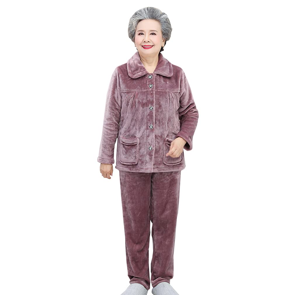 MTKCNTL Winter Loungewear Fluffy and Plus Size for Micro Wearable Christmas Gift for Seniors Women's Pajamas, Fleece-Lined Set, Seniors, Open-Front