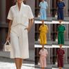 Women's Loose Fit Two-piece Outfit Set Short Sleeve Stand Collar Shirt High Waist Culotte Coordinates