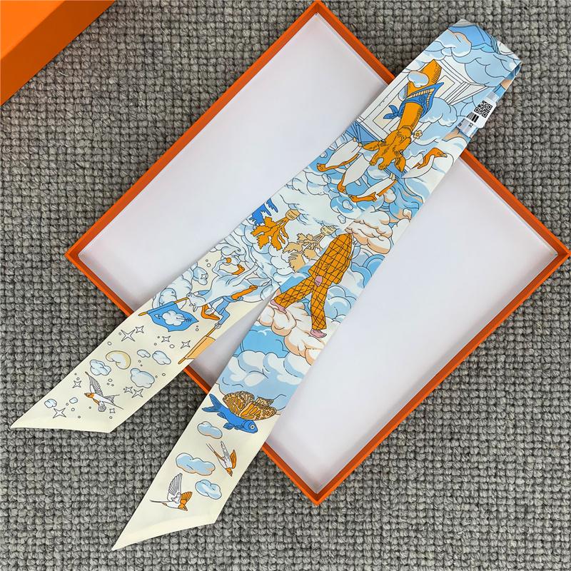 

POBING Wheel Print 18m/m Twill Silk Scarves Women Luxury Brand Scarf Bag Ribbons Tie Head Scarf Small Long Skinny Scarf 86*5CM 5CM x 86CM