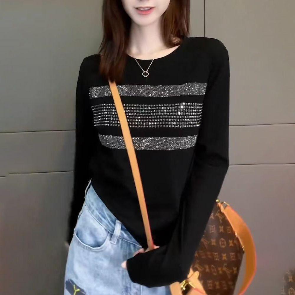 

Autumn/Winter Korean Style Heavy Duty Crew Neck Long Sleeve Stylish Slimming Base Top for Women L чёрный