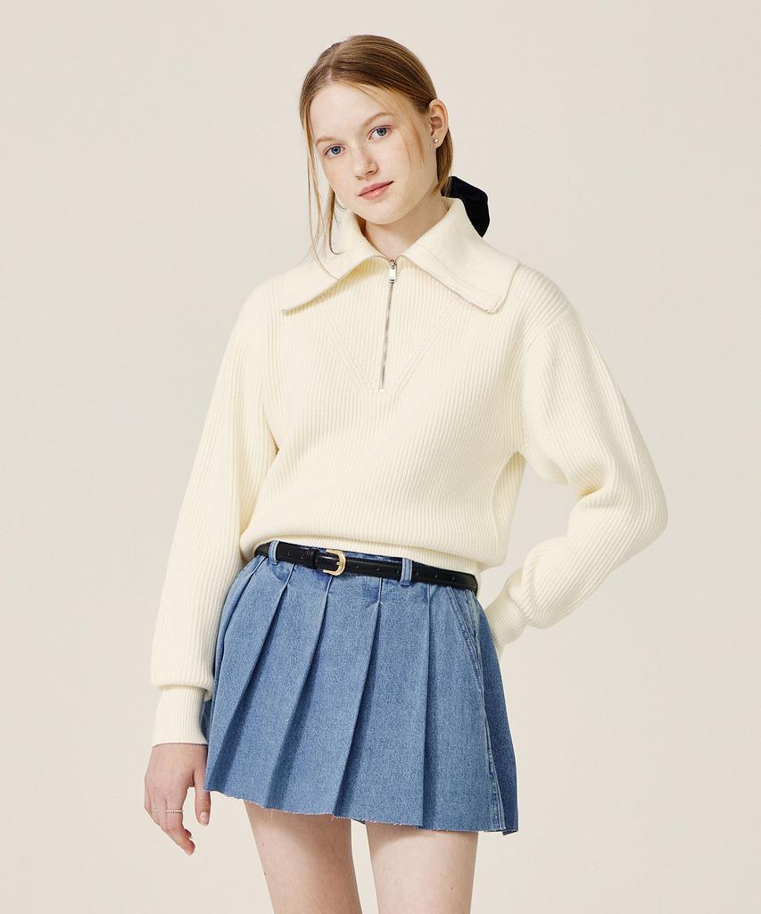 KIIMUIR (Women) Compact Collar Half-Zip Knit_Ivory