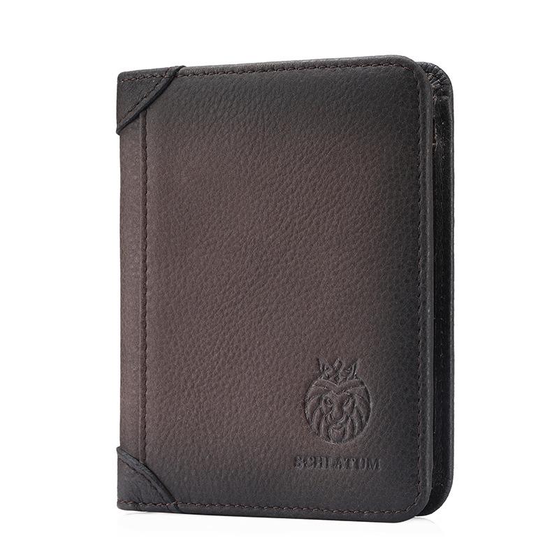 Anti-theft Brushed Genuine Leather Wallet, Retro Bag for Men, Short Vertical Wallet