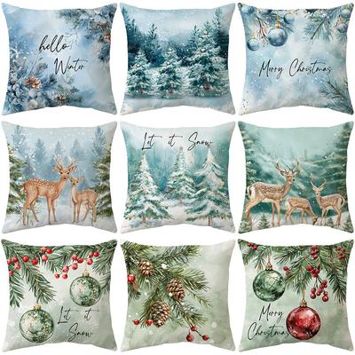 Winter Christmas Snow Print Pillow Cover Holiday Decoration Sofa Cushion Cover Home Bedroom Pillow