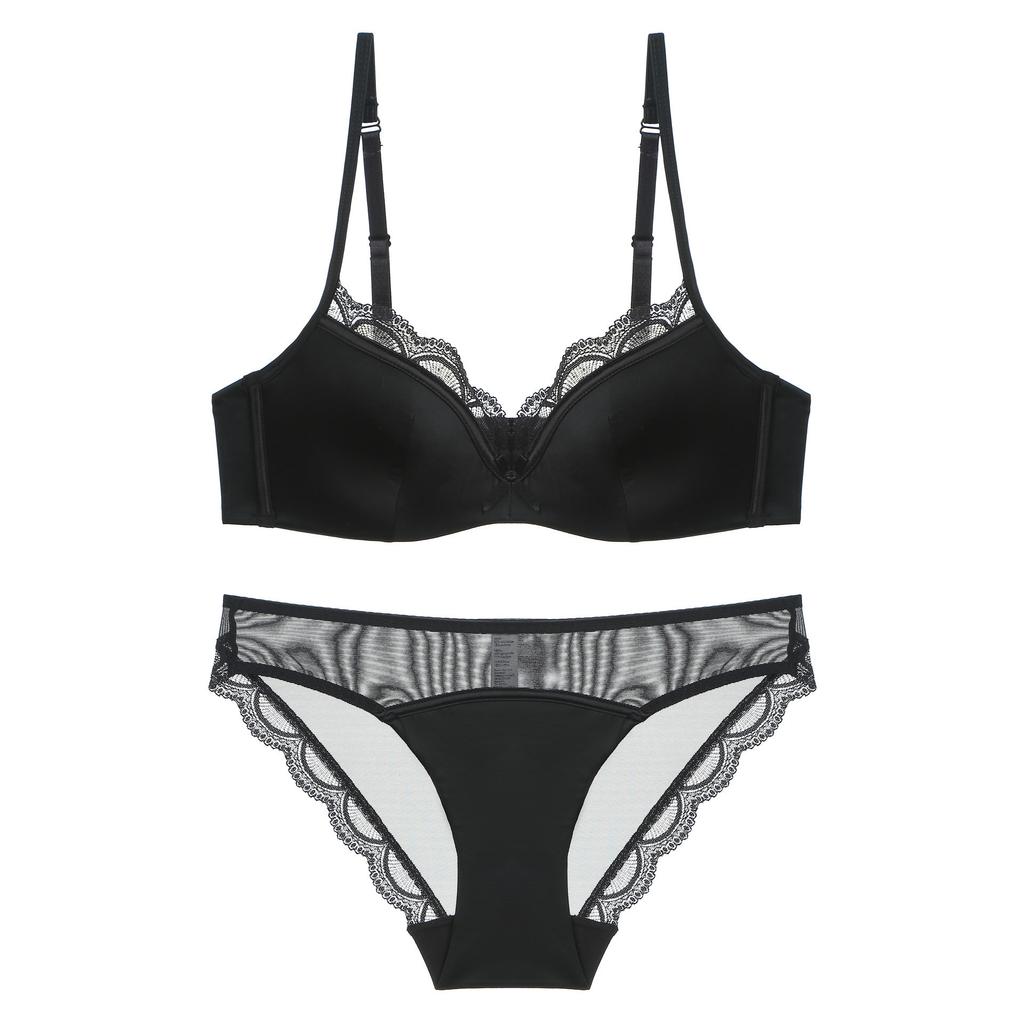 French Premium Satin Lingerie Set, Thin Minimizer Soft Underwire Lift Anti-Sag Bra for Full Bust Women