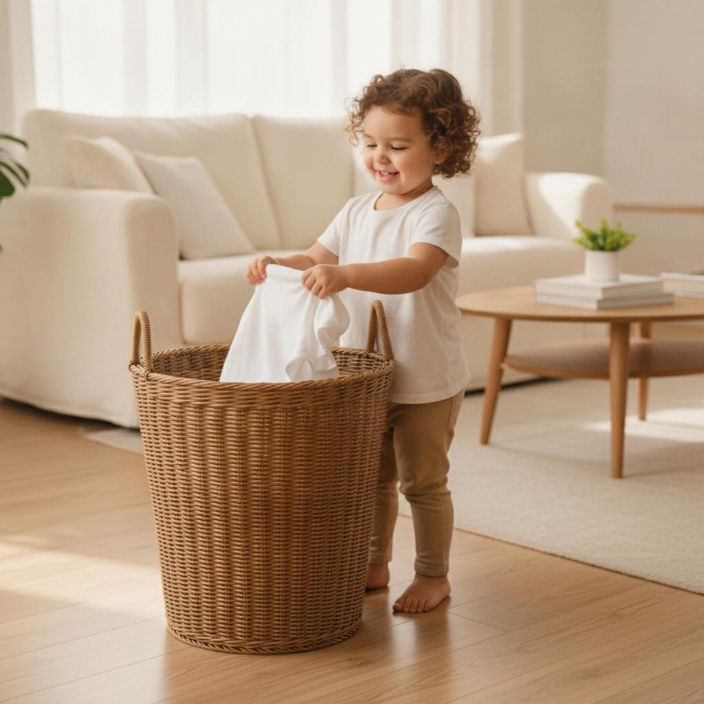 Laundry Hamper Rattan-Look Basket Ventilated for Bedroom