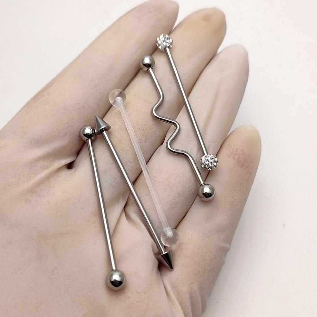 Industrielle Edelstahl-Barbell-Stecker - Horizontale Ohrstecker für Doppelpiercing