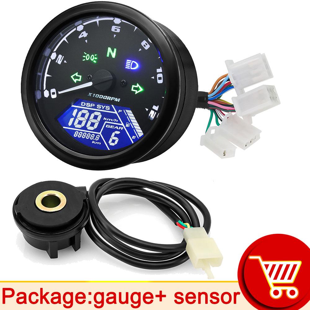 AD New Universal Motorcycle 12000RMP LCD Speedometer Odometer Tachometer 1-4 Cylinders Motorbike Gauge Motorcycle Digital Dash
