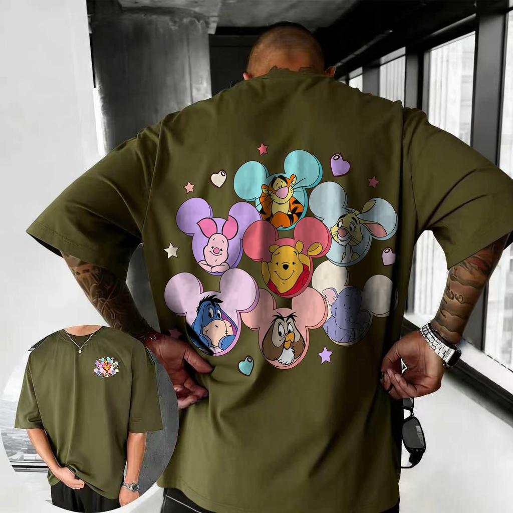 2026 Summer Disney Cute Winnie The Pooh Printed Tshirt Fashion 100 Cotton Short Sleeve Casual Loose Breathable Top Unisex