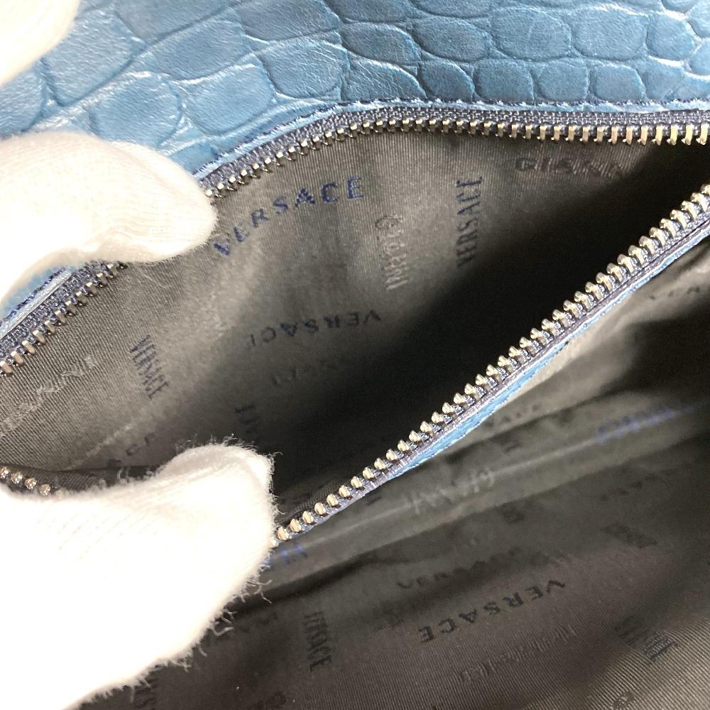 VERSACE logo Bag Clutch Bag with Strap Clutch bag Embossed Leather blue