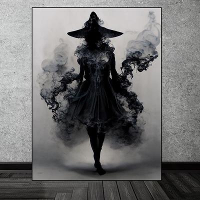Strega nera astratta inchiostro tela pittura donna vintage arte della parete estetica poster e stampe per soggiorno immagini della decorazione domestica