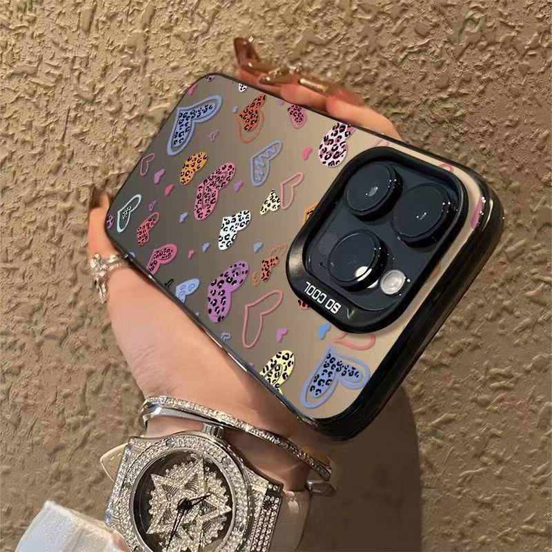 Trendy Colorful Leopard Heart Phone Case for iPhone 17 Air 16 15 14 11 Pro 13 12 8 7 Matte Laser Bumper Shockproof Coque Cover