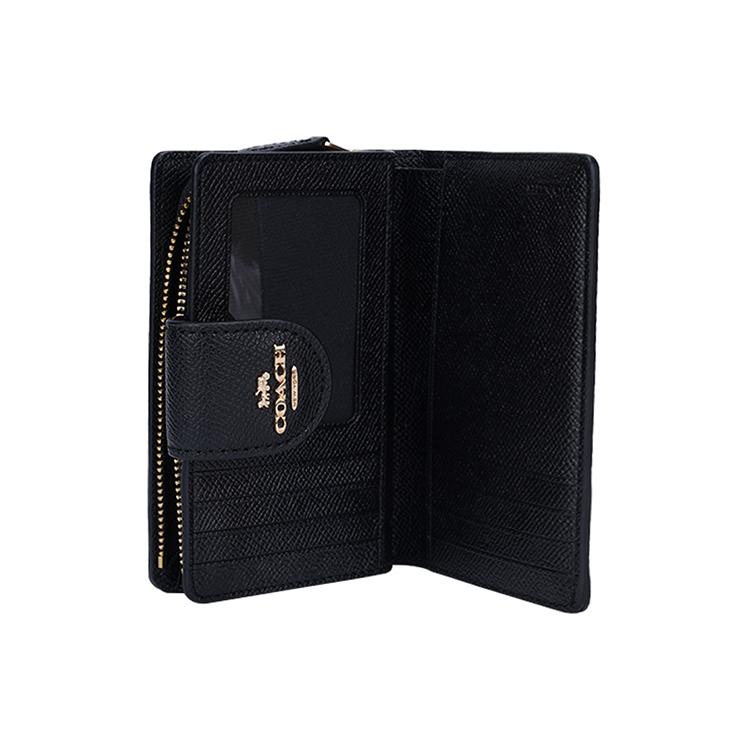COACH Corner Zip Leather Card Holder, Wallet Medium Women's Black 6390-IMBLK