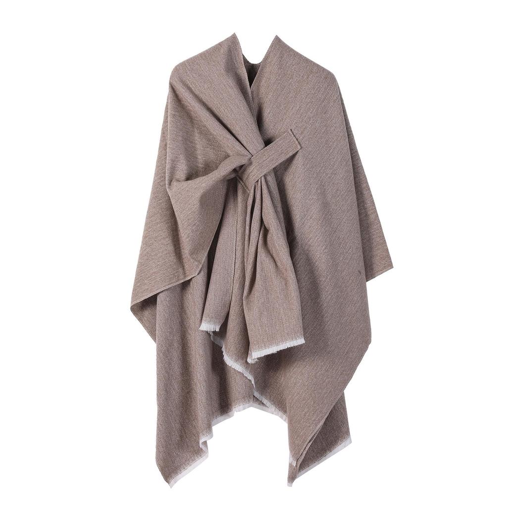 European & American Solid Color Imitation Cashmere Shawl Cape - Women's Autumn/Winter Warm Outerwear Scarf