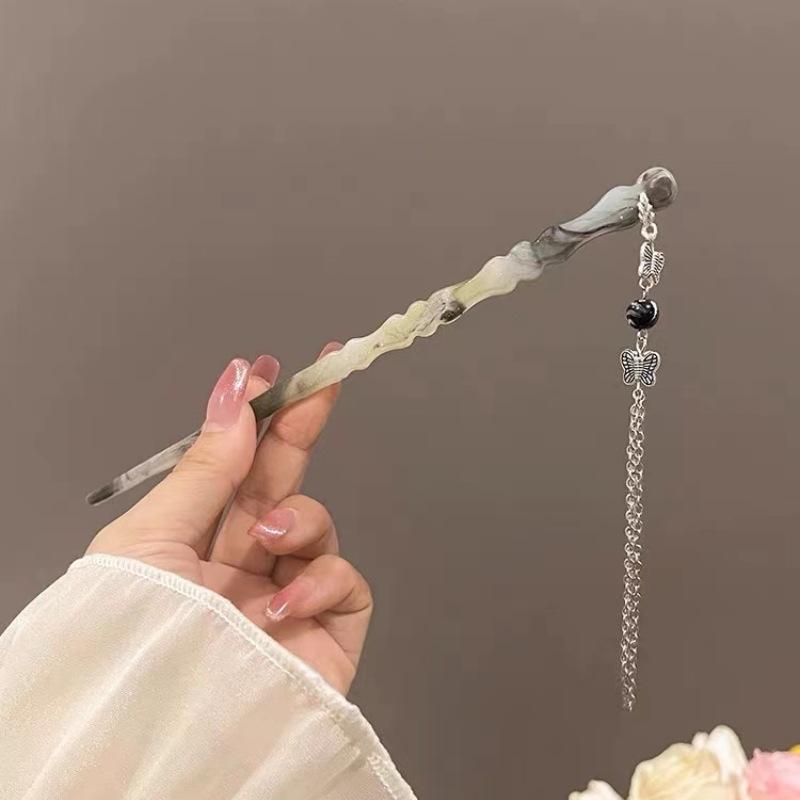 18cm Chinese Style Hairpin Elegant Flower Butterfly Tassel Hair Stick For Women Vintage Hanfu Metal Jewelry Hair Accessories 1pc