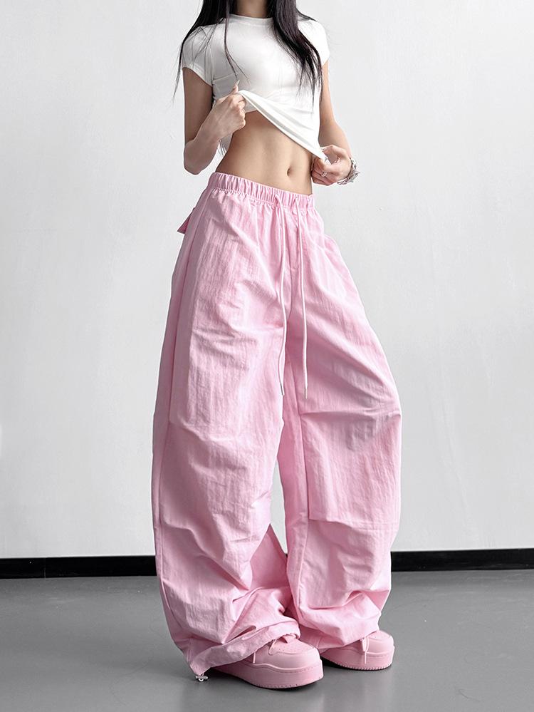 Women's Pink High-Waisted Wide-Leg Pleated Pants - Spring/Autumn 2026 Loose Fit Casual Style