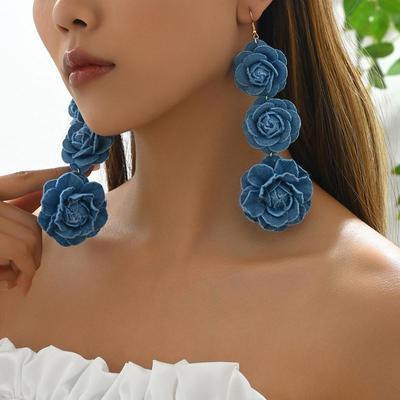 Orecchini Nappa Rosa Denim Fatti a Mano Europei e Americani - Design Pendente Lungo alla Moda