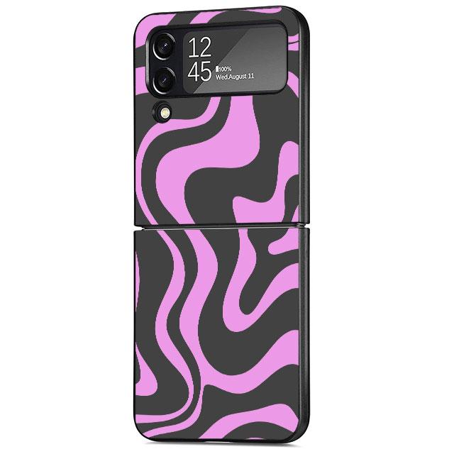 Luxushülle mit Ripple-Kuh-Textur für Samsung Galaxy Z Flip 3 4 5G Funda ZFlip 3 Schwarze PC Hartschalen-Handyhüllen