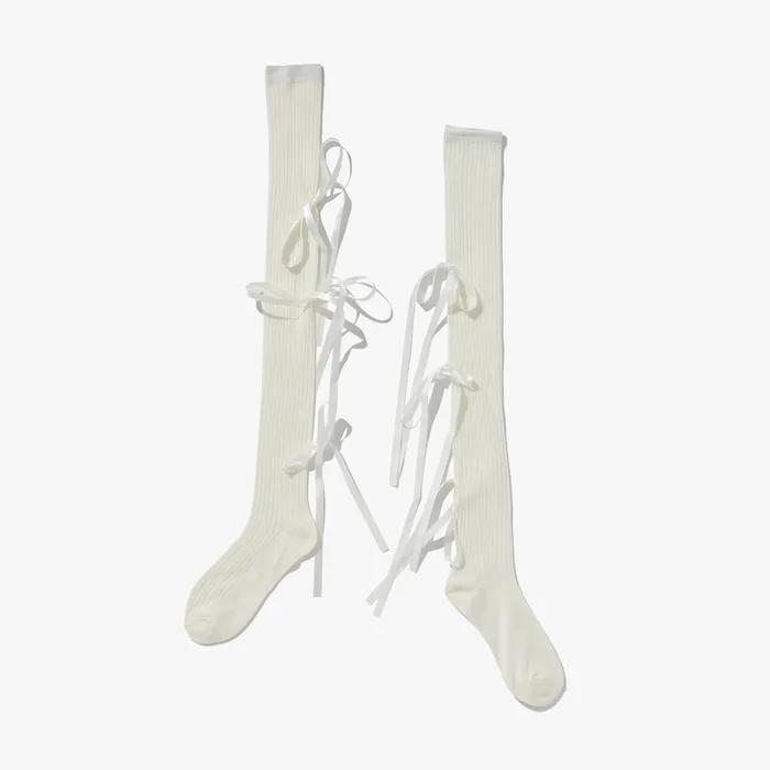 Sojeanne X PLAC Ribbon-Point Knee Socks Ivory