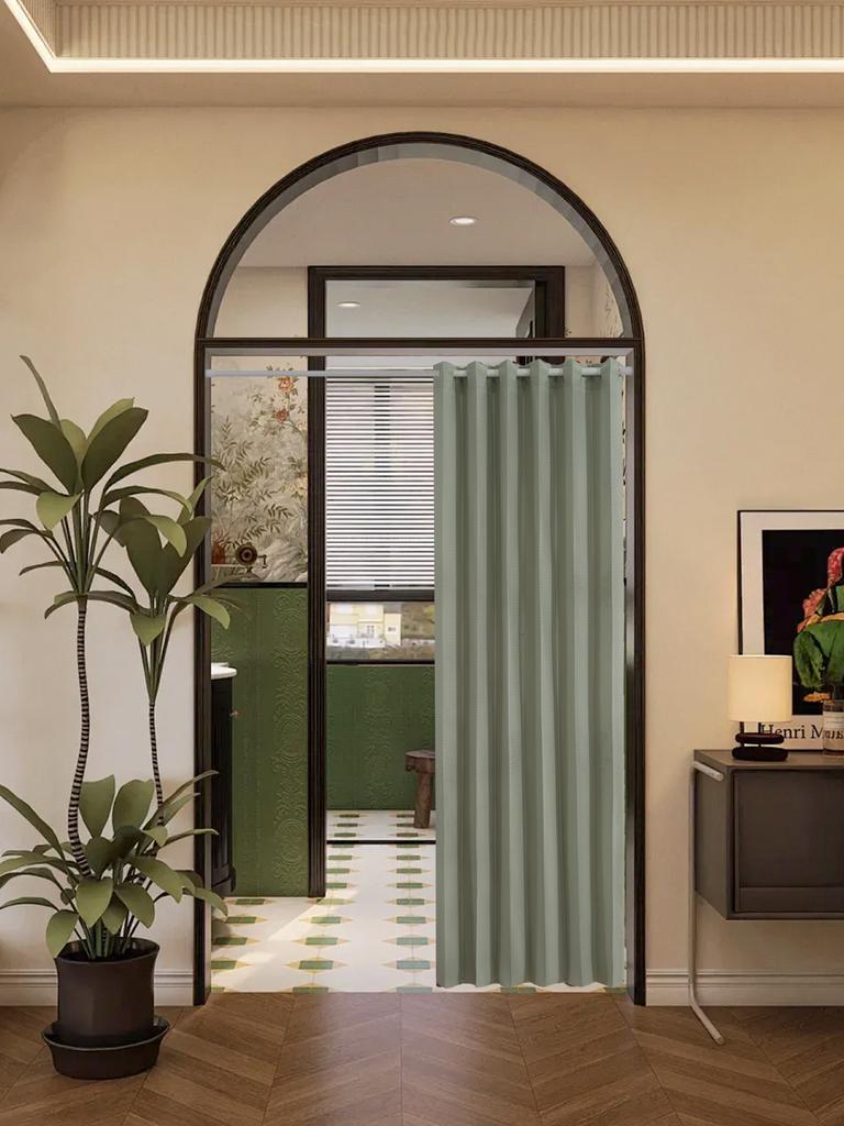 Japanese Solid Colour Folding Door Curtain Living Room Bedroom Door Curtain Partition Decoration Gathering Hidden