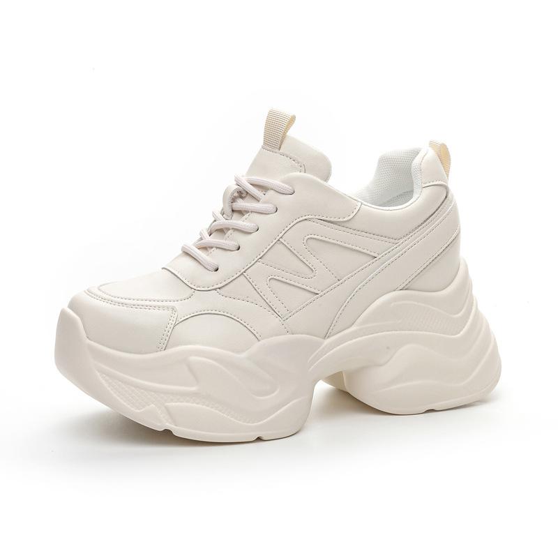 Autumn New Slope Heel Muffin Thick-soled White Shoes Casual and Thin Inner Height Increase Small Women's Shoes Tide