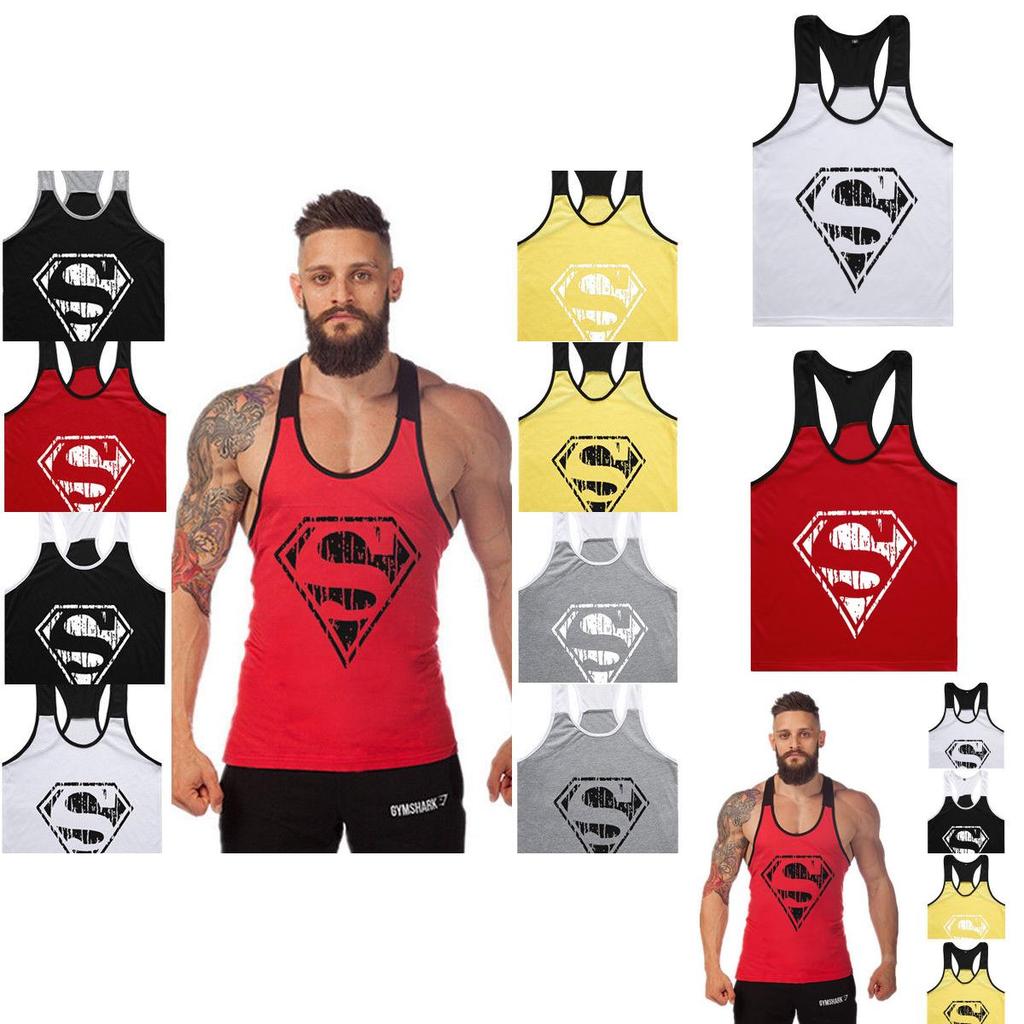 Superman Pattern Mens Sports Vest With Cotton Fabric For Summer Workout And Active Lifestyle