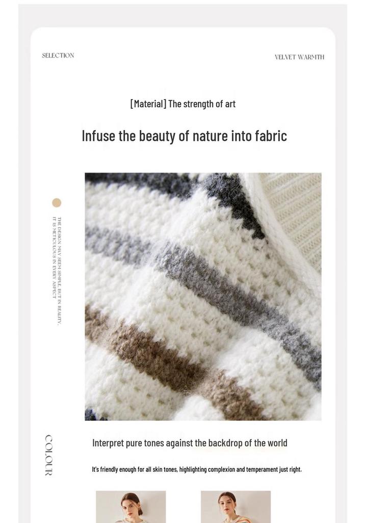 Striped Color Block Women's Drop Shoulder Cashmere Pullover Sweater